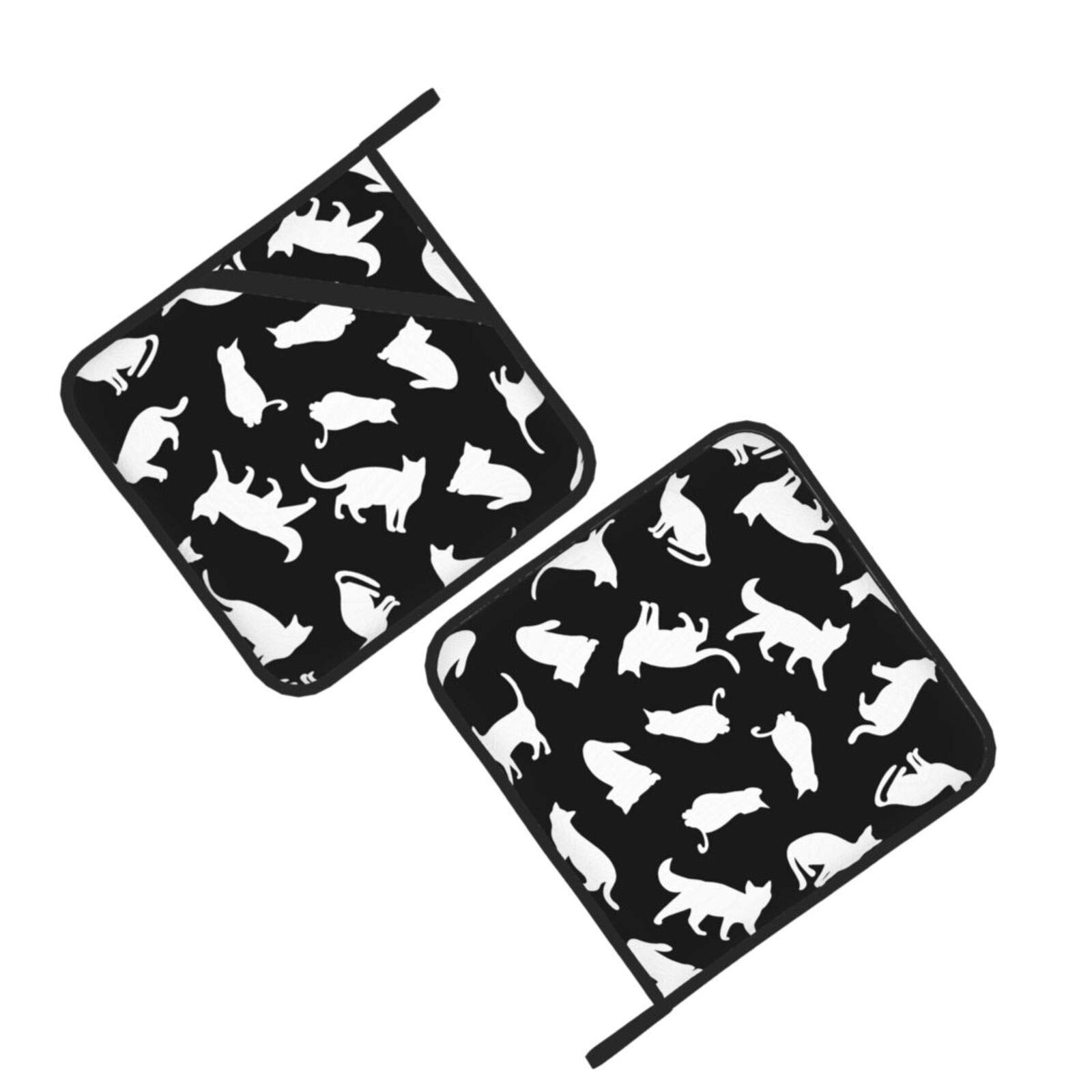 Funny Cat Pot Holders with Pocket for Kitchen Heat Resistant Black Oven Hot Pads Potholders for Cooking Baking Grilling Microwave