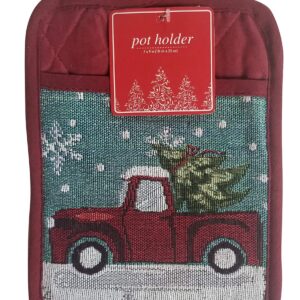 Seasonal Holiday Kitchen Linen Set Placemats Napkins Pot Holder Oven Mit (4 Retro Pickup Truck Towels w Pot Holder & Oven Mitt)