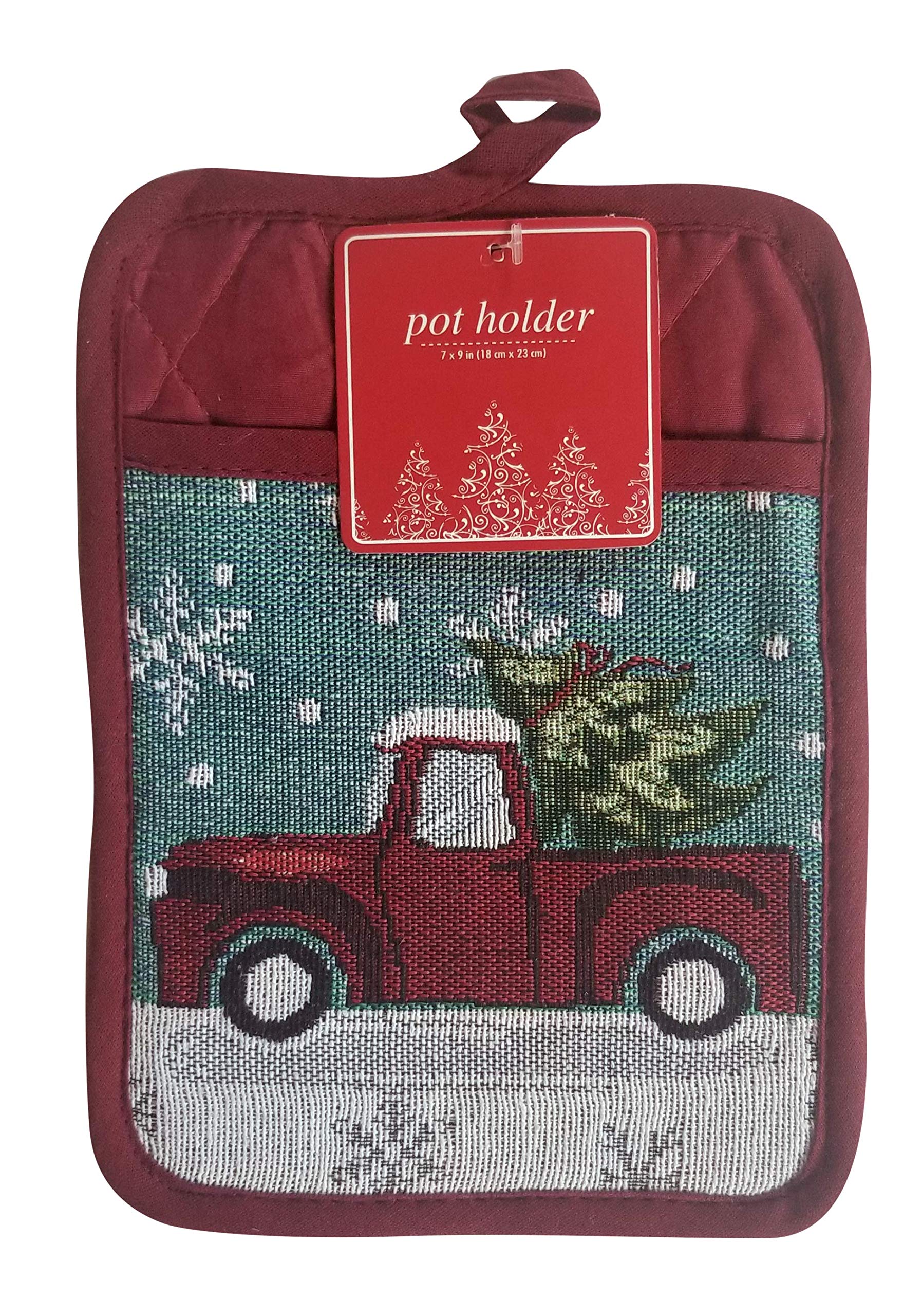 Seasonal Holiday Kitchen Linen Set Placemats Napkins Pot Holder Oven Mit (4 Retro Pickup Truck Towels w Pot Holder & Oven Mitt)