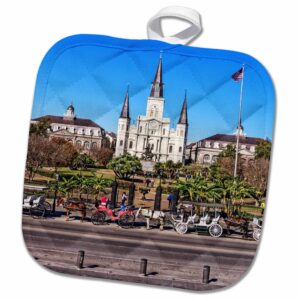 3d rose saint louis cathedral in new orleans french quarter pot holder, 8 x 8