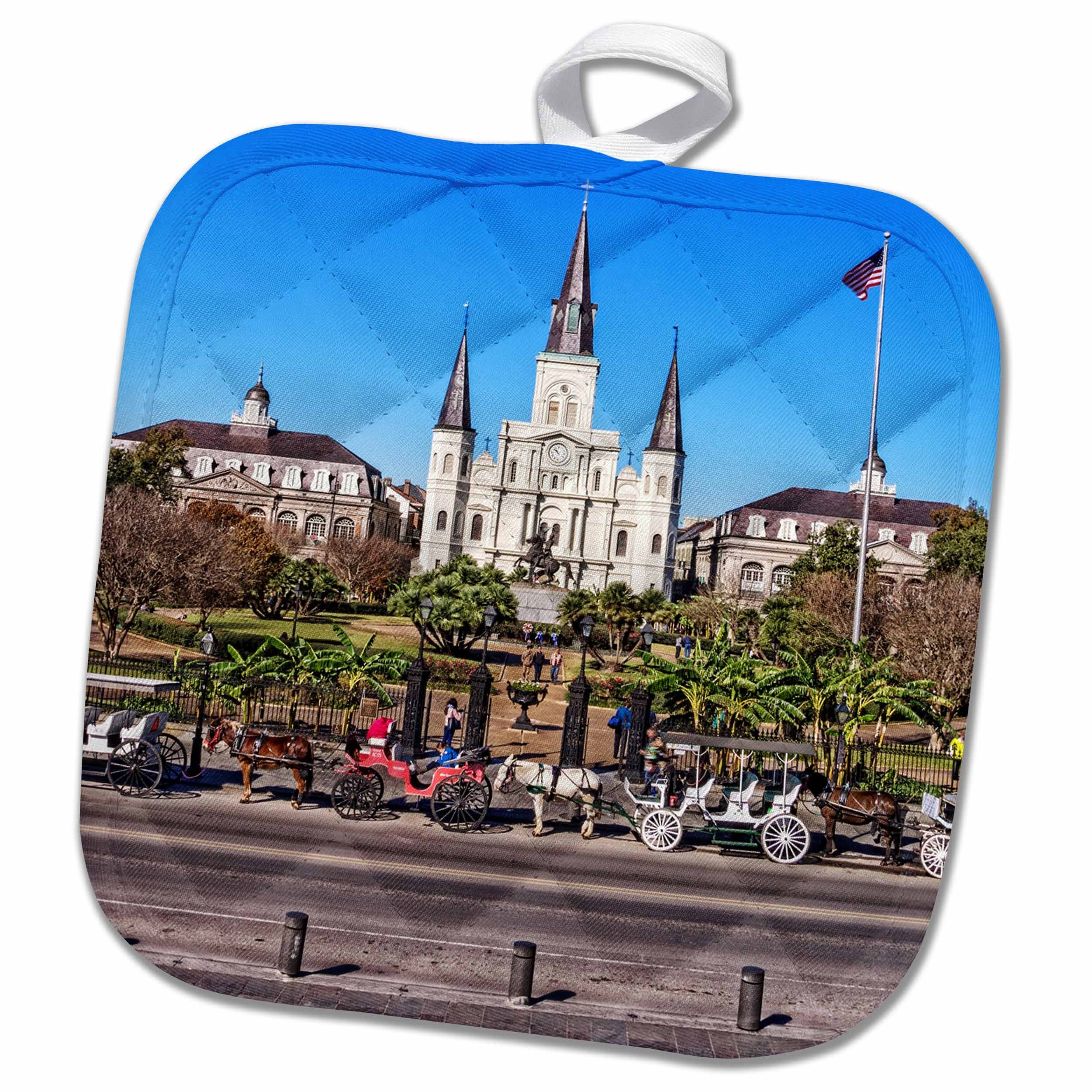 3D Rose Saint Louis Cathedral in New Orleans French Quarter Pot Holder, 8 x 8