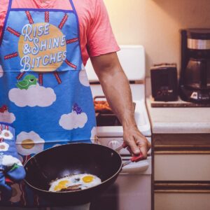 Rise And Shine Bitches Funny Breakfast Bacon And Eggs Graphic Kitchen Accessories Funny Graphic Kitchenwear Funny Food Novelty Cookware Blue Oven Mitt