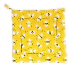honey bumble bees black and white on yellow gift for beekeeper square pot holder hot pad pan plate trivet