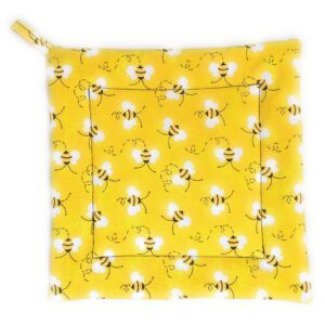 Honey Bumble Bees Black and White on Yellow Gift for Beekeeper Square Pot Holder Hot Pad Pan Plate Trivet