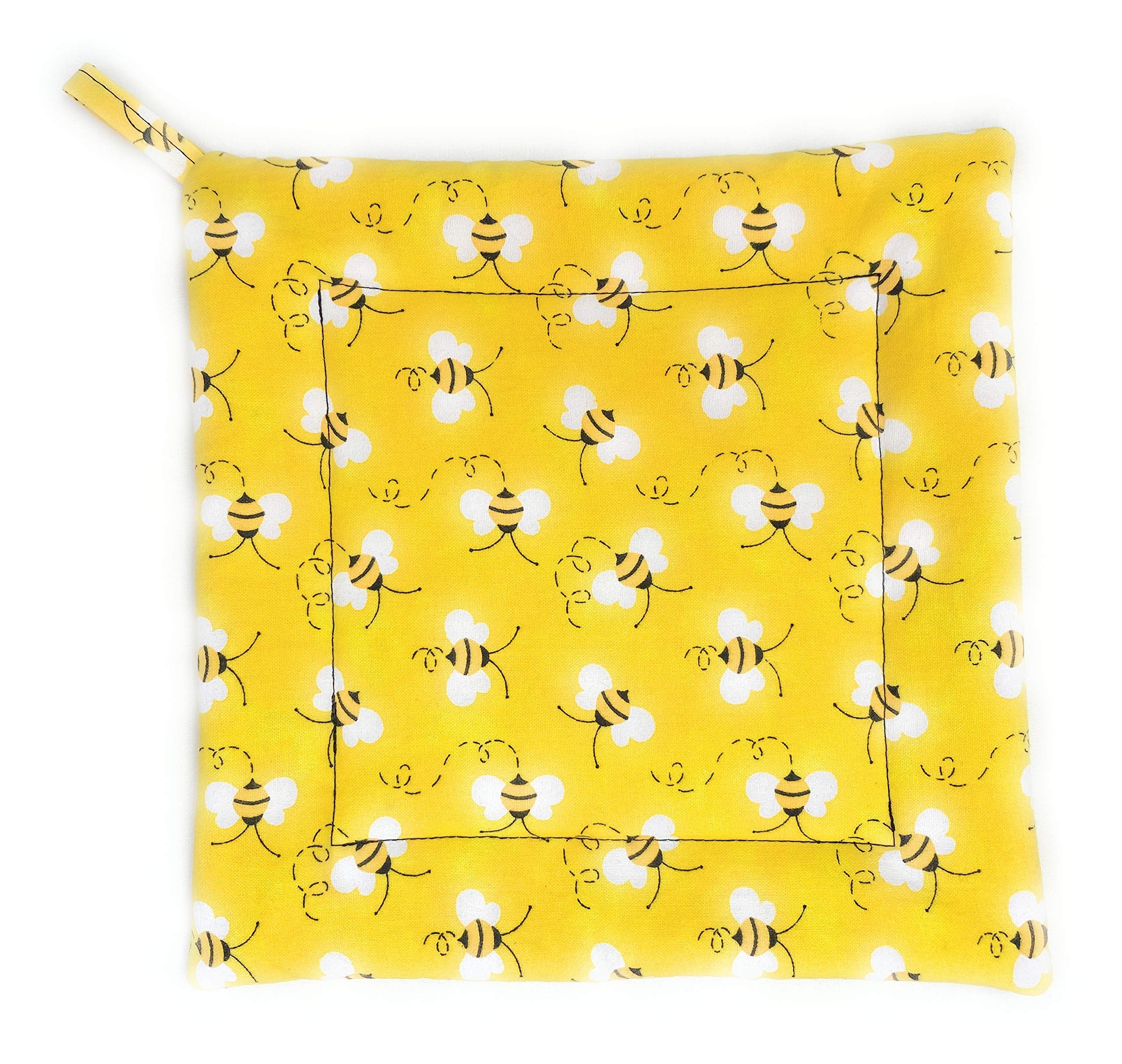 Honey Bumble Bees Black and White on Yellow Gift for Beekeeper Square Pot Holder Hot Pad Pan Plate Trivet