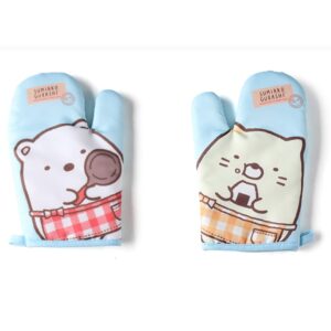 kowvowz 1 pair kawaii oven mitts extra long with silicone pad durable heat resistant cartoon animal print (blue)