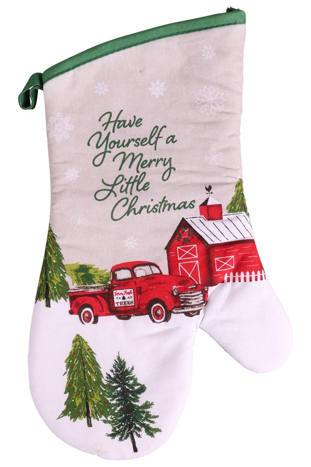Have Yourself A Merry Little Christmas Farmhouse Vintage Red Truck Decorative Oven Mitt Potholders Kitchen Set 2 Potholders 1 Oven Mitt, Optional Christmas Cards Super Value Pack