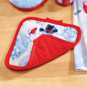 Snowman and Cardinal Christmas Towel and Potholder Set of 3