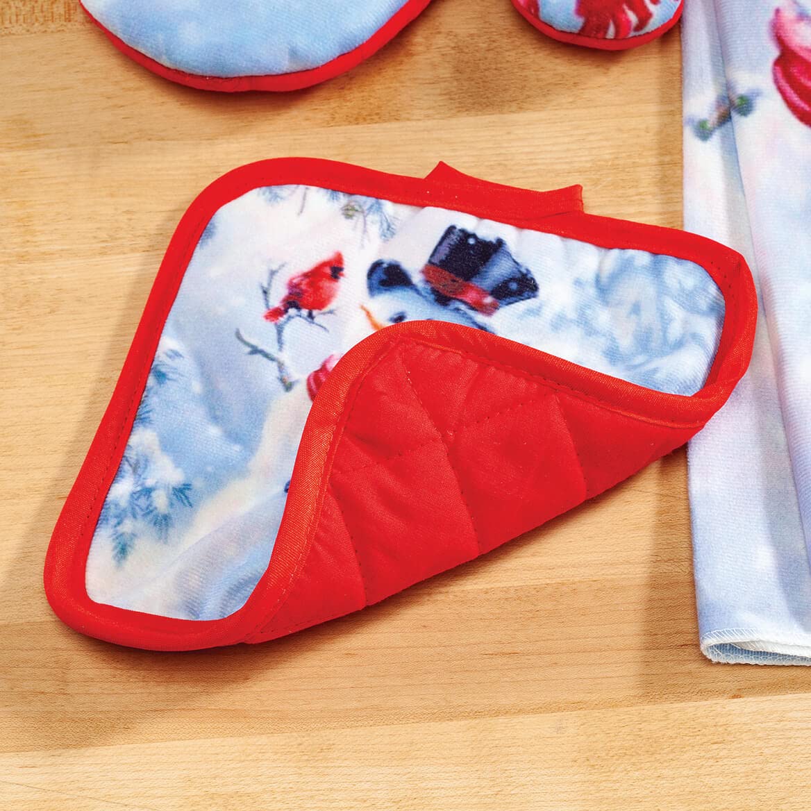 Snowman and Cardinal Christmas Towel and Potholder Set of 3