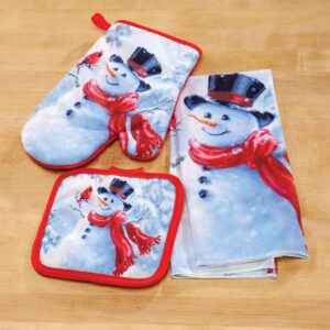 Snowman and Cardinal Christmas Towel and Potholder Set of 3