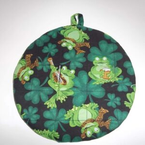 Pot Holders Heat Resistant St. Patrick’s Day Irish Frogs Potholders Handmade Double Insulated Quilted Hot Pads Trivets 9 inches Round