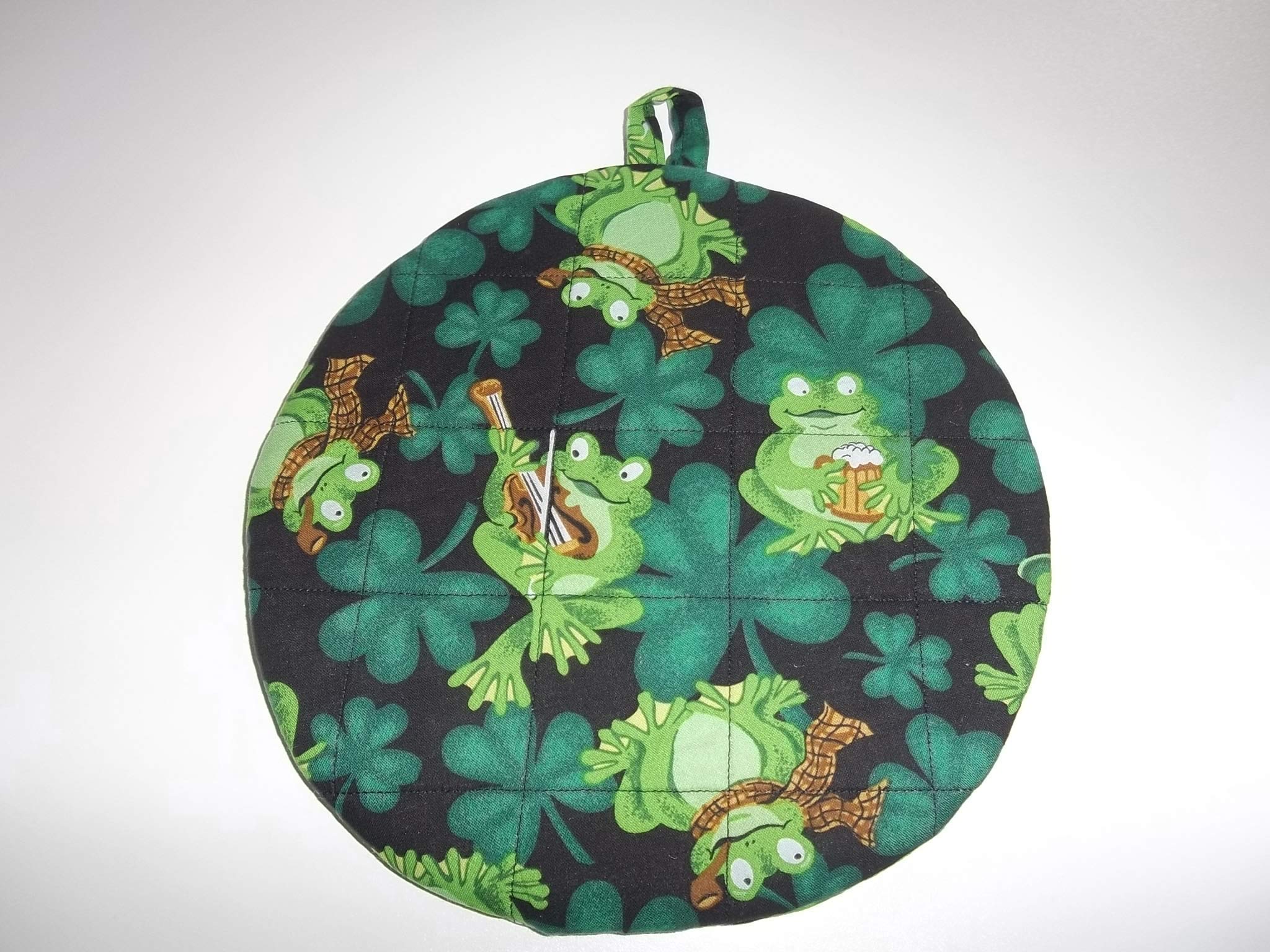 Pot Holders Heat Resistant St. Patrick’s Day Irish Frogs Potholders Handmade Double Insulated Quilted Hot Pads Trivets 9 inches Round