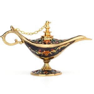 fasalino magic genie lamp wishing trinket box classic vintage ornaments metal craft gift for home decor (coffee)