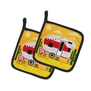 caroline's treasures bb5479pthd greatest adventure retro camper desert pair of pot holders kitchen heat resistant pot holders sets oven hot pads for cooking baking bbq, 7 1/2 x 7 1/2