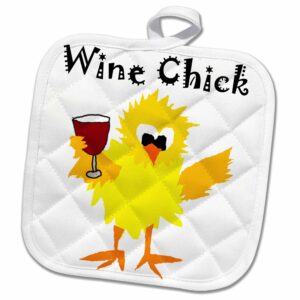 3d rose cool funny chick with chicken holding red wine glass pot holder, 8 x 8