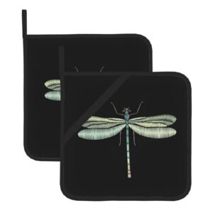 square insulated pot holder sets of 2,dragonfly black printed pot holders for bbq cooking baking