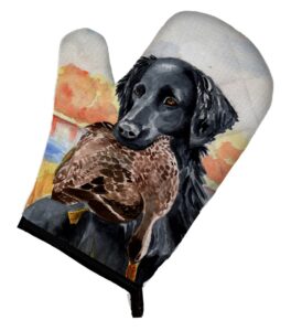 caroline's treasures 7032ovmt flat coated retriever oven mitt heat resistant thick oven mitt for hot pans and oven, kitchen mitt protect hands, cooking baking glove