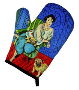 caroline's treasures 7072ovmt lady with her fawn pug oven mitt heat resistant thick oven mitt for hot pans and oven, kitchen mitt protect hands, cooking baking glove