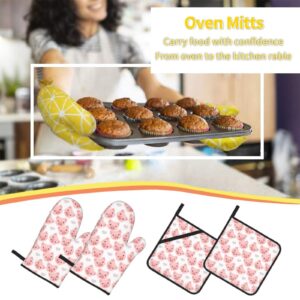 Cute Pig Oven Mitts and Pot Holders Set of 4 Washable Heat Resistant Kitchen Gloves Waterproof Oven Gloves and Hot Pads for Cooking Grilling BBQ Baking