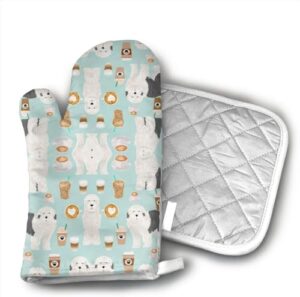 old english sheepdogs coffees fabric cute dogs do kitchen potholder - heat resistant oven gloves to protect hands and surfaces with non-slip grip,ideal for handling hot cookware items.