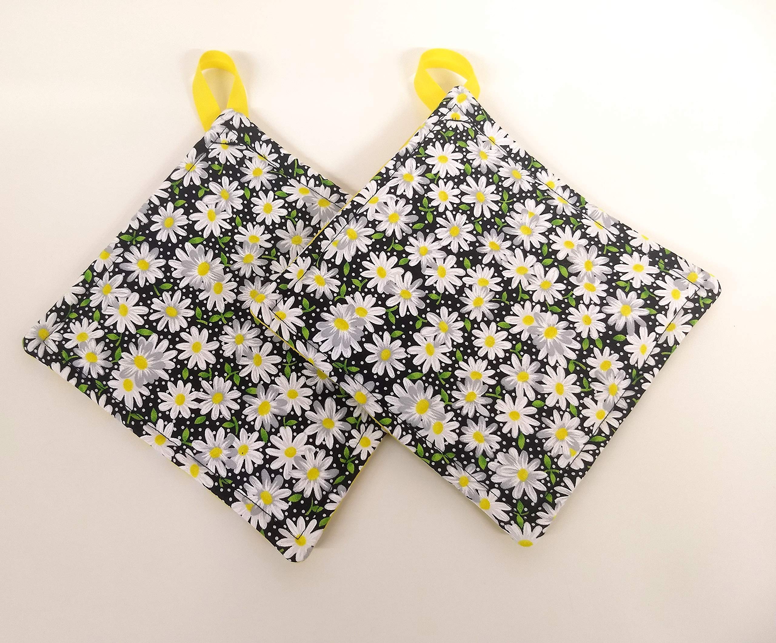 Potholder Set in a White Daisy Polka Dot Fabric Print by Sewuseful Studios LLC