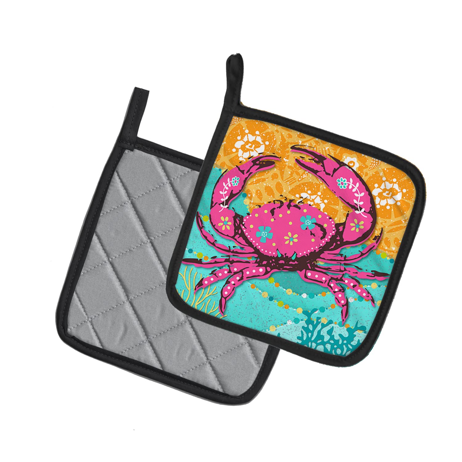 Caroline's Treasures VHA3028PTHD Coastal Pink Crab Pair of Pot Holders Kitchen Heat Resistant Pot Holders Sets Oven Hot Pads for Cooking Baking BBQ, 7 1/2 x 7 1/2