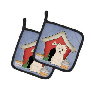 caroline's treasures bb2796pthd dog house collection westie pair of pot holders kitchen heat resistant pot holders sets oven hot pads for cooking baking bbq, 7 1/2 x 7 1/2