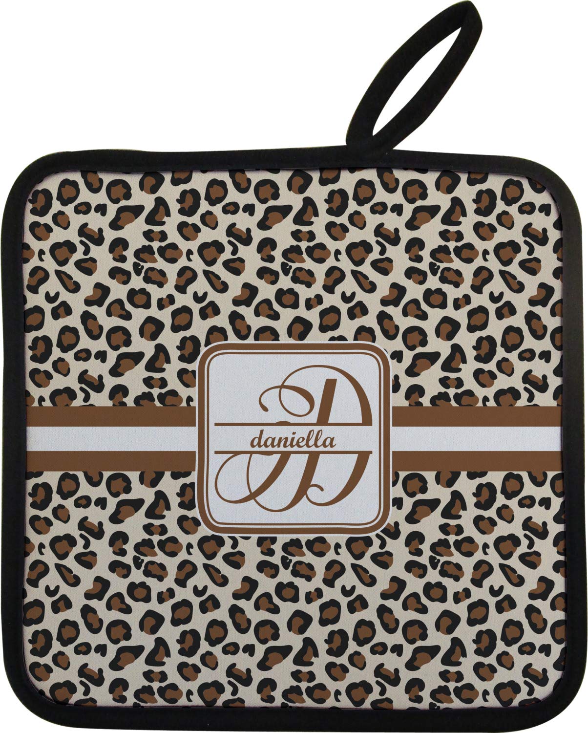 Personalized Leopard Print Right Oven Mitt & Pot Holder Set w/Name and Initial