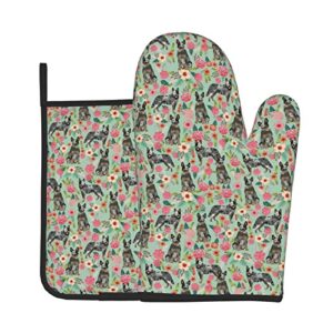 australian cattle dog oven mitts & pot holders sets potholders with hanging loop non-slip kitchen cooking gloves for bbq baking grilling