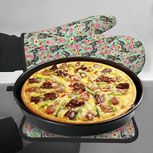 Australian Cattle Dog Oven Mitts & Pot Holders Sets Potholders with Hanging Loop Non-Slip Kitchen Cooking Gloves for BBQ Baking Grilling