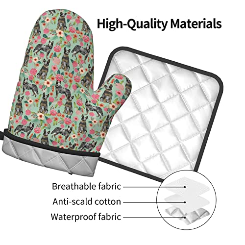 Australian Cattle Dog Oven Mitts & Pot Holders Sets Potholders with Hanging Loop Non-Slip Kitchen Cooking Gloves for BBQ Baking Grilling