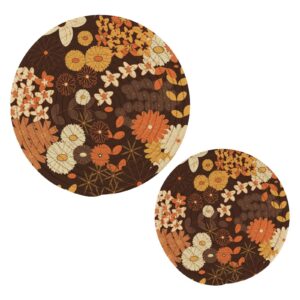 foliosa boho flowers cotton pot holder trivets set of 2, handmade hot pads for kitchen, heat resistant durable potholder for dining table, round cotton rope mats for home decor