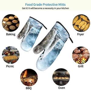 Cool Animal White Polar Bear Printed Oven Mitts Heat Resistant Non-Slip Waterproof Oven Gloves for Grilling BBQ Cooking Baking Kitchen Microwave Pizza