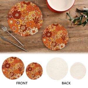 Kitchen Pot Holders Set 2 Pcs Cotton Thread Weave Trivets Set Stylish Coasters for Hot Dishes Pot Bowl Coffee Hot Pot Holders Boho Floral Vintage