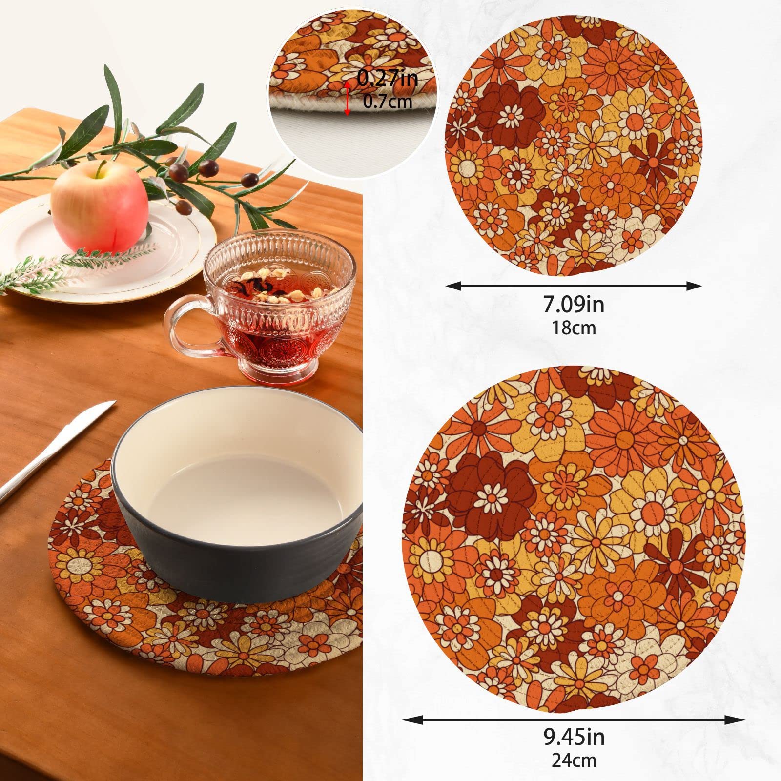 Kitchen Pot Holders Set 2 Pcs Cotton Thread Weave Trivets Set Stylish Coasters for Hot Dishes Pot Bowl Coffee Hot Pot Holders Boho Floral Vintage