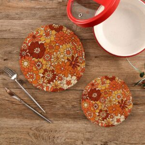 Kitchen Pot Holders Set 2 Pcs Cotton Thread Weave Trivets Set Stylish Coasters for Hot Dishes Pot Bowl Coffee Hot Pot Holders Boho Floral Vintage