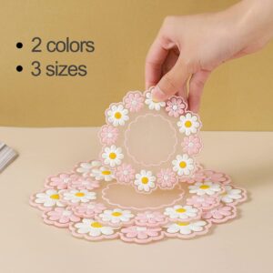 Silicone Round Placemats Set of 3, Daisy Flower Shape Heat Resistant Trivets Pot Holder Mats, Cup Potholders, Pot Holders, Non-Slip Insulation Hot Pads for Kitchen (Pink)