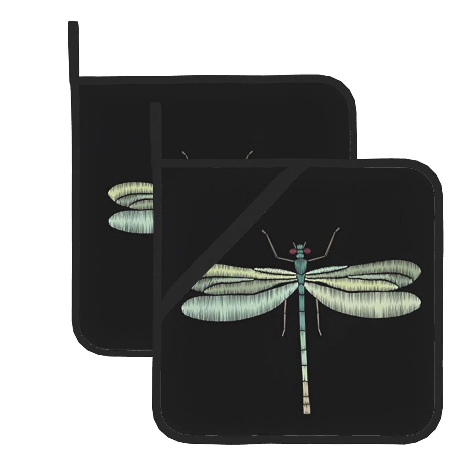 Quicklro Dragonfly Black Pot Holders 8 X 8 Inches for Kitchen,Heat Resistant Oven Hot Pads Oven Set for Cooking Baking BBQ, One size