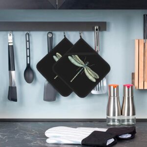 Quicklro Dragonfly Black Pot Holders 8 X 8 Inches for Kitchen,Heat Resistant Oven Hot Pads Oven Set for Cooking Baking BBQ, One size