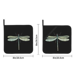 Quicklro Dragonfly Black Pot Holders 8 X 8 Inches for Kitchen,Heat Resistant Oven Hot Pads Oven Set for Cooking Baking BBQ, One size