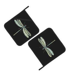 Quicklro Dragonfly Black Pot Holders 8 X 8 Inches for Kitchen,Heat Resistant Oven Hot Pads Oven Set for Cooking Baking BBQ, One size
