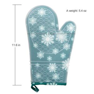 Silicone Oven Mitts with Transparent Clear Silicone Shell and Snowflake Printing Cotton Lining, Heat Resistant Kitchen Oven Gloves Pot Holder for Cooking, Baking, Grilling, Barbecue Potholders