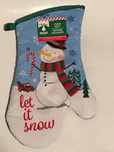 3 Piece Set - Christmas Holiday Kitchen Oven Mitt & One Set of 2 Pot Holders (Snow Man)