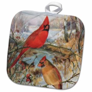 3d rose a pair of cardinals pot holder, 8 x 8