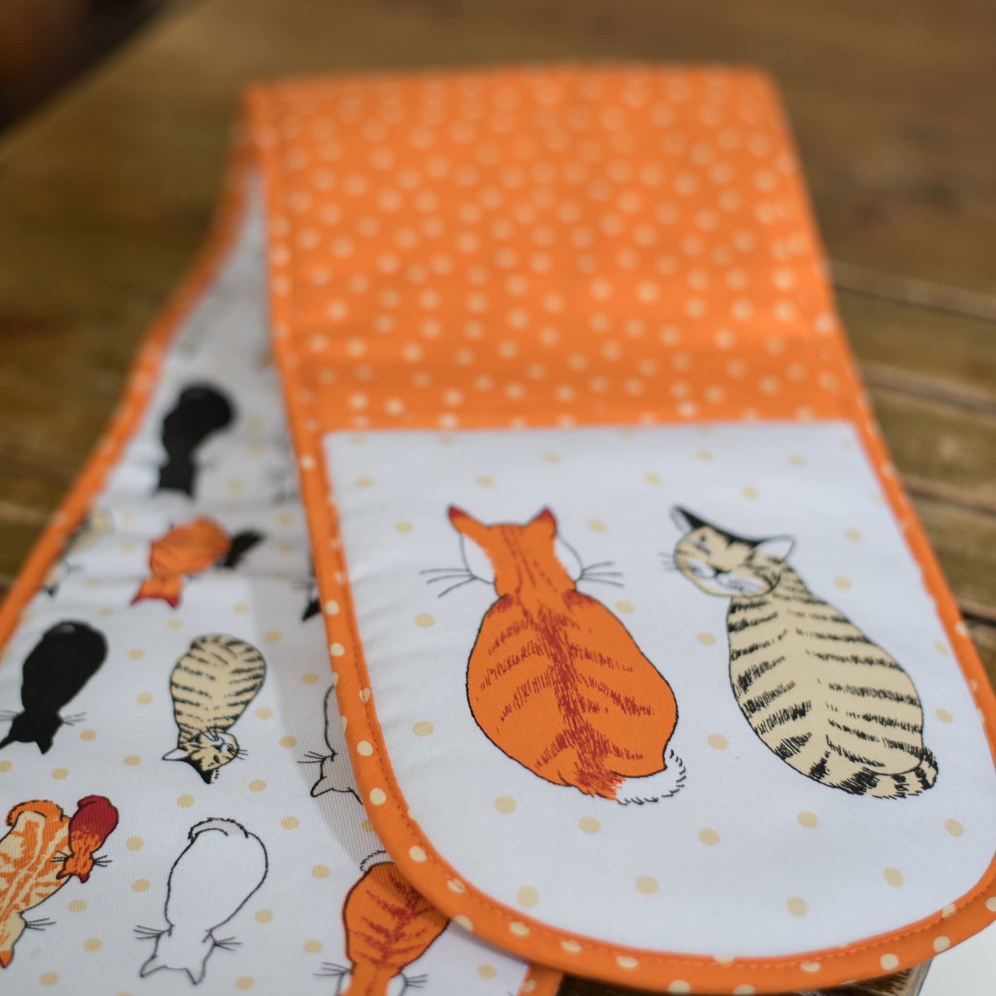 Ulster Weavers Double Oven Glove - Heat Resistant, 100% Cotton & Polyester, Machine Washable - Perfect for Cooking, Baking and Serving, Animal Theme, Cats in Waiting, Orange