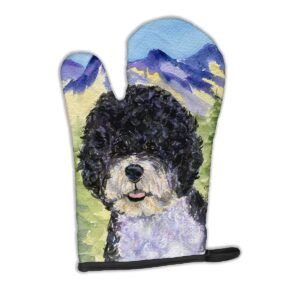 caroline's treasures ss8303ovmt portuguese water dog oven mitt heat resistant thick oven mitt for hot pans and oven, kitchen mitt protect hands, cooking baking glove