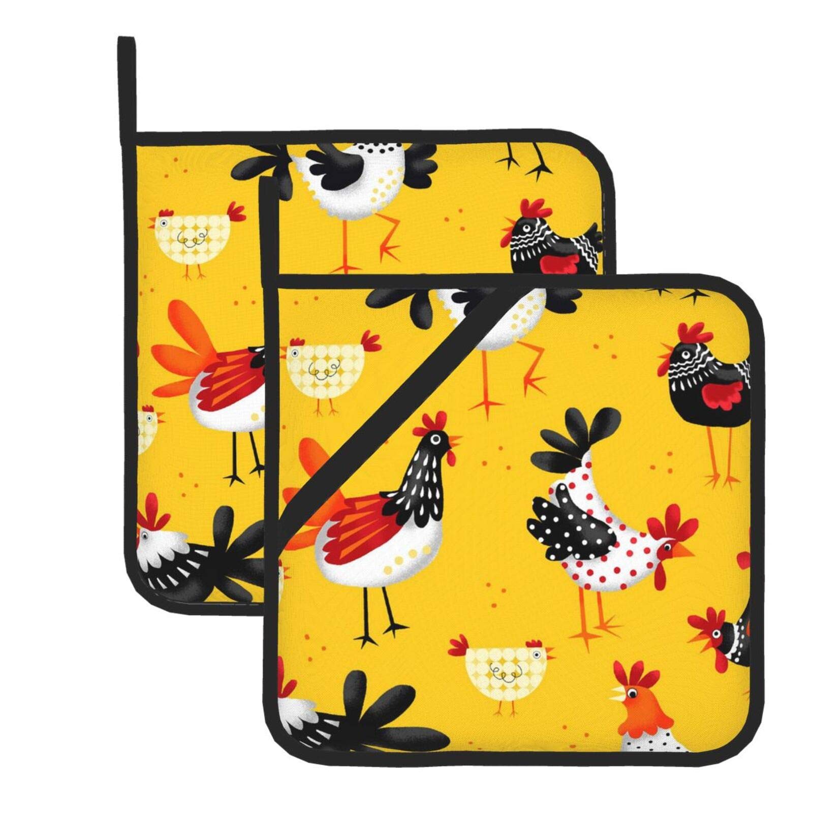 Pot Holders Set of 2 Chicken Kitchen Heat Resistant Square Coaster Pot Holders and Oven Mitts Sets for Cooking ,Baking ,BBQ, Baking