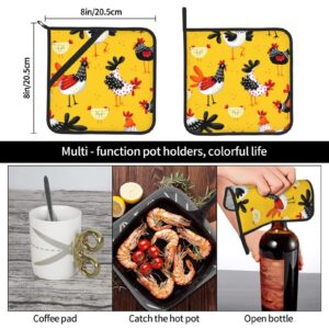 Pot Holders Set of 2 Chicken Kitchen Heat Resistant Square Coaster Pot Holders and Oven Mitts Sets for Cooking ,Baking ,BBQ, Baking