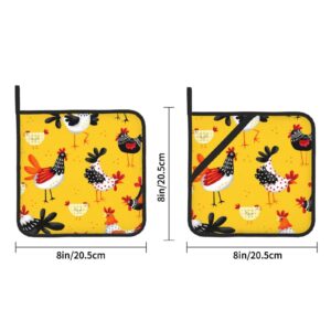 Pot Holders Set of 2 Chicken Kitchen Heat Resistant Square Coaster Pot Holders and Oven Mitts Sets for Cooking ,Baking ,BBQ, Baking