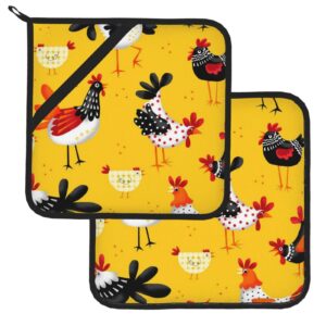 Pot Holders Set of 2 Chicken Kitchen Heat Resistant Square Coaster Pot Holders and Oven Mitts Sets for Cooking ,Baking ,BBQ, Baking